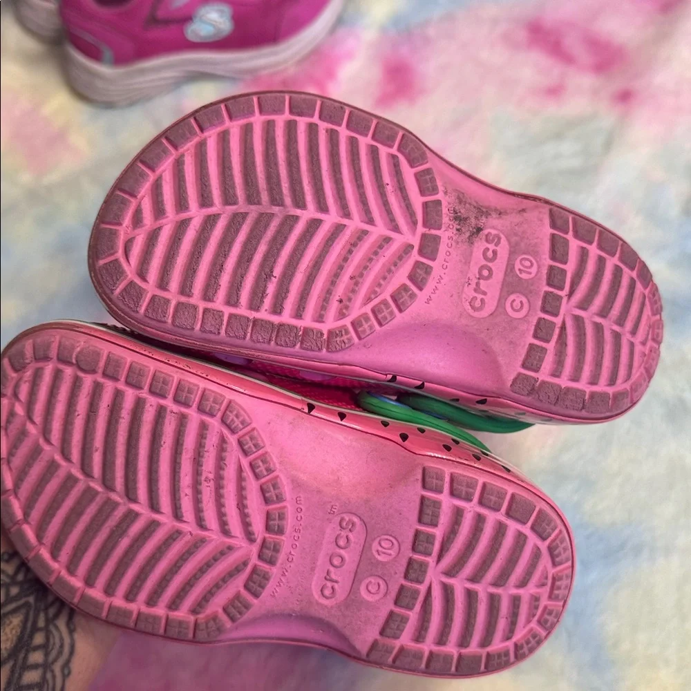 2/$10 CROCS sz 10 Kids Pink Watermelon Clogs